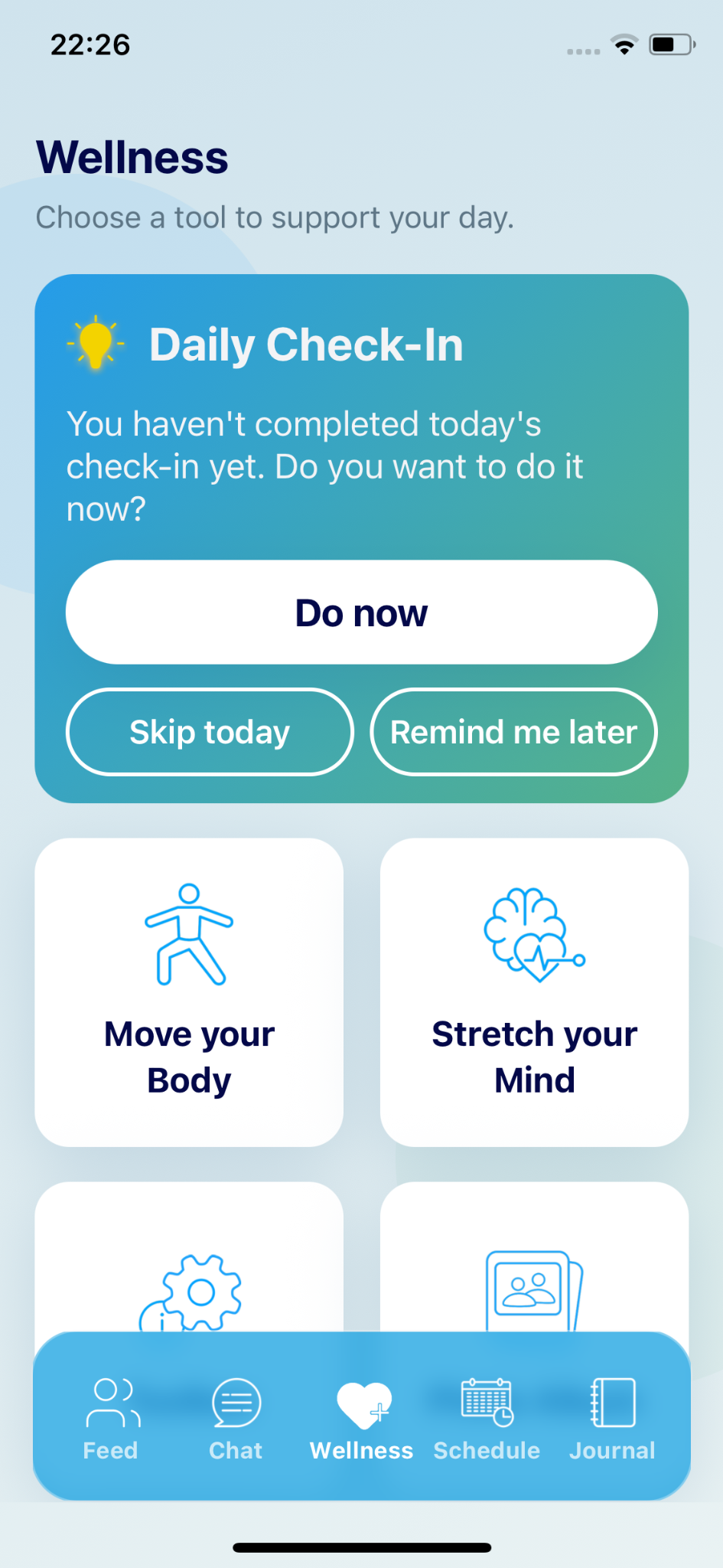 SMART Caring wellness app screen